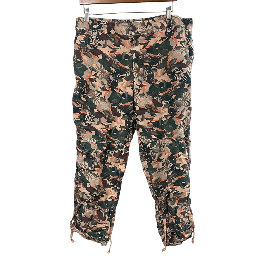 Sundance Women's 10 Lagoon‎ Cargo Tropical Print Linen Cotton Utility Pants